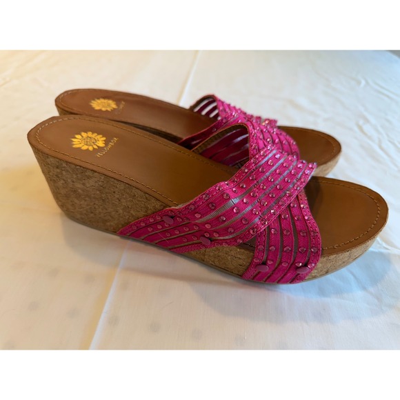 Yellow Box Shoes - Yellow Box Pink Studded Cork Wedge Sandals